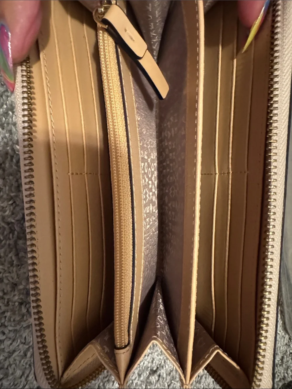 kate spade zip-around pebble leather wallet in light beige